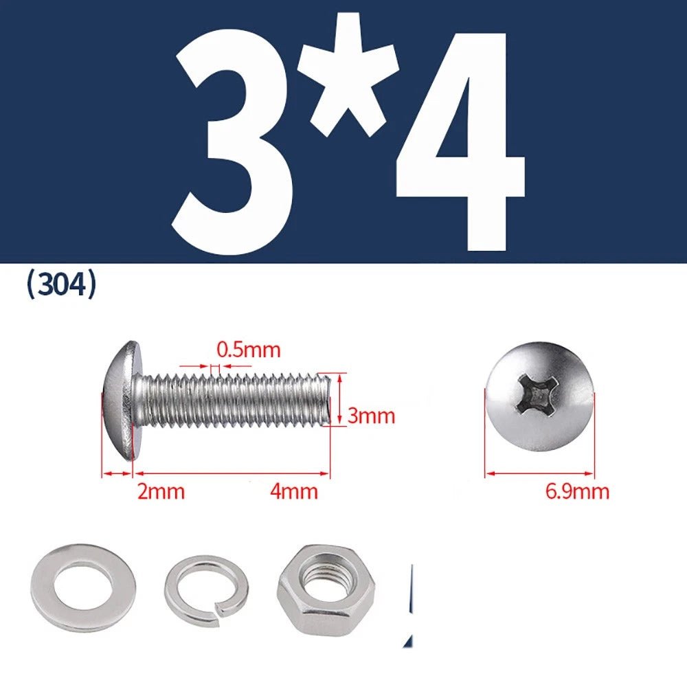 M2–M4 Phillips Truss Head Machine Screws with Hex Nuts & Washers – A2 Stainless Steel - HomeDIYer