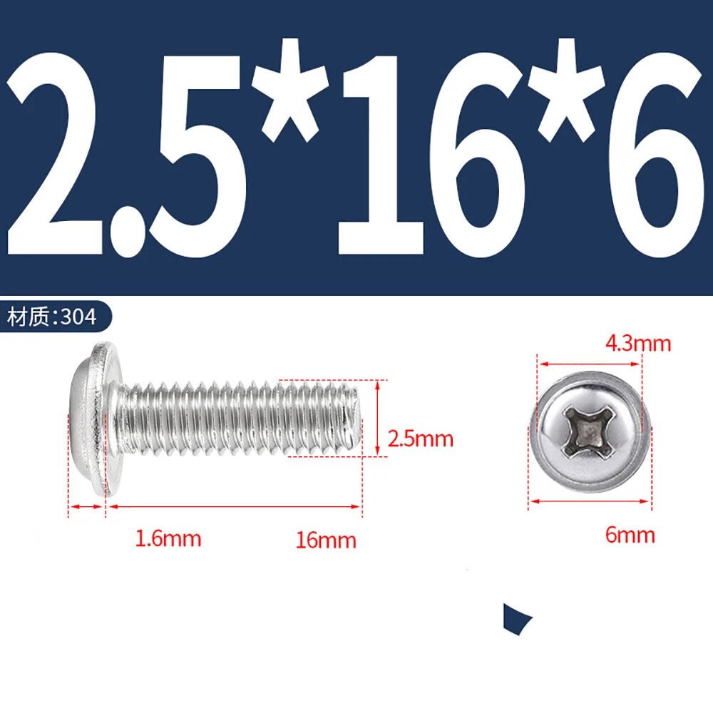 Phillips Flanged Button Head Screws M1.4–M6 | 304 Stainless Steel - HomeDIYer