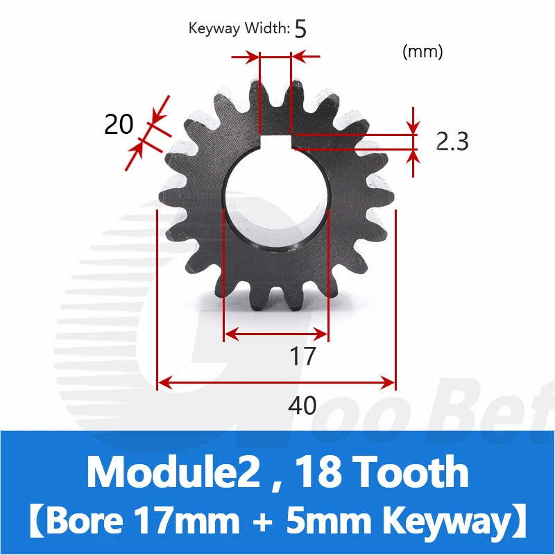 Spur Gear C45 Steel Black Oxided Module 2 Pinion 12-30 Tooth Keyway 10-32mm Flat