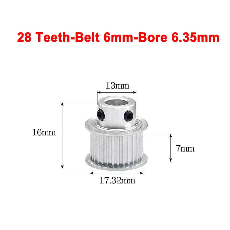 2GT Drive Pulley With Step 16 Tooth - 100 Tooth Bore 4mm - 25mm for 6mm Belt