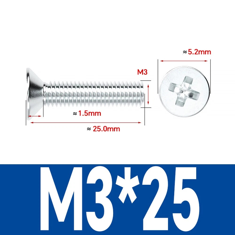 Countersunk Phillips Machine Screws – M2 to M12, White / Colour Zinc Plated, Carbon Steel