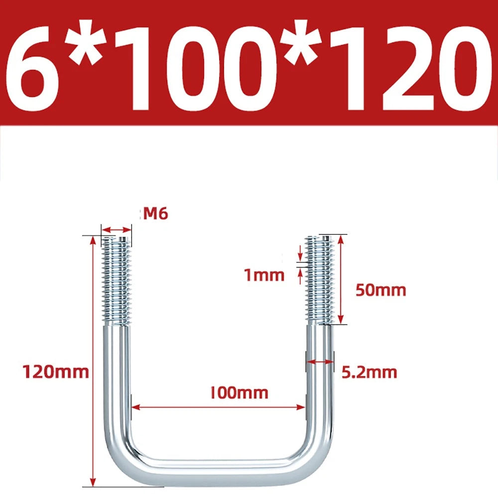 Square U-Bolts Galvanized Carbon Steel Fixing Clamp Bolt M6 M8 M10 M12 M14 M16