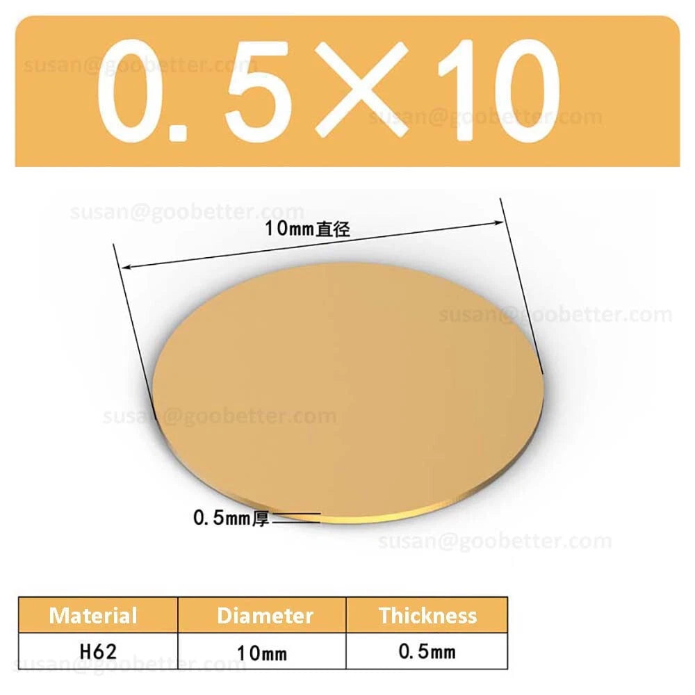 H62 Solids Brass Discs Blanks Metal Round Sheets OD 10mm-300mm Thick 0.3mm-4mm