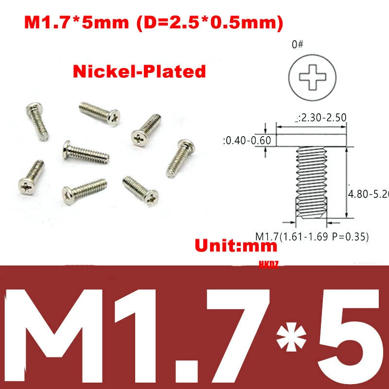 M1.6 M1.7 Phillips Thin Flat Head Machine Screws – Stainless Steel & Zinc Coated