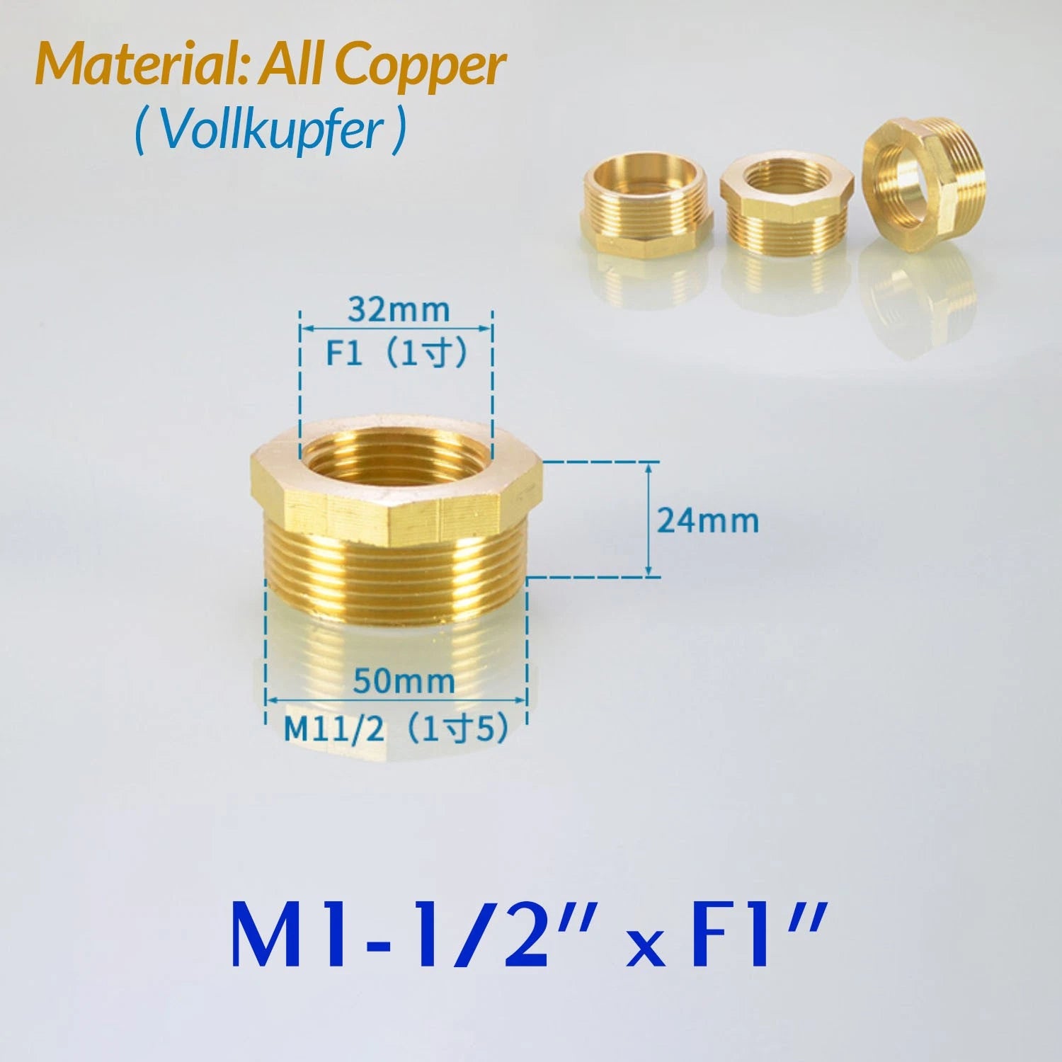 BSP Brass Reducing Hexagon Bush — Male to Female Thread Pipe Fittings