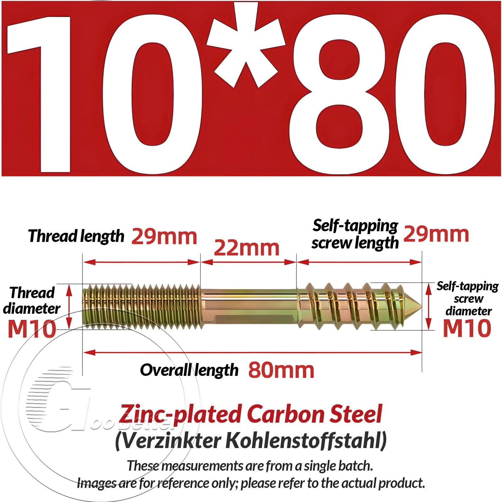 Galvanized Double-Ended Hanger Bolts M4 M5 M6 M8 M10, Wood-to-Metal Screws