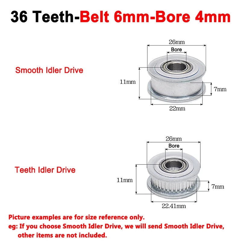 2GT Smooth-Tooth Idler Pulley 16Tooth - 40Tooth Bore 3mm 4mm 5mm 6mm 7mm 8mm