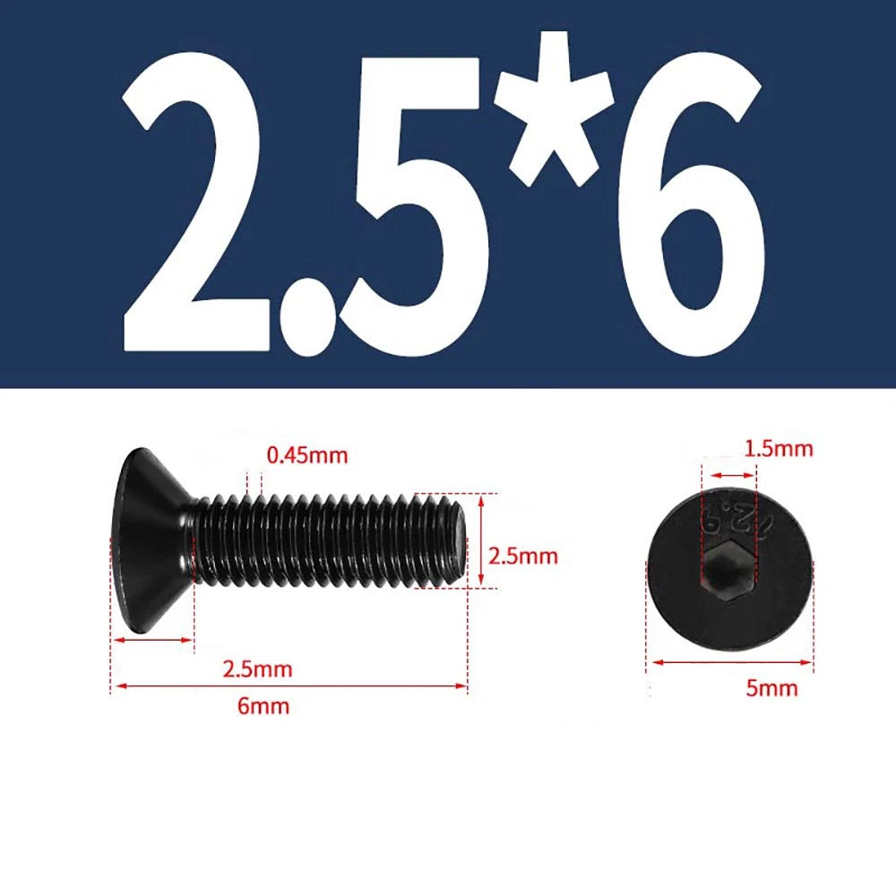 M1.6–M3 Countersunk Socket Head Screws – 12.9 Grade Carbon Steel, Flat Head, Fully Threaded (3–50mm Overall Length)