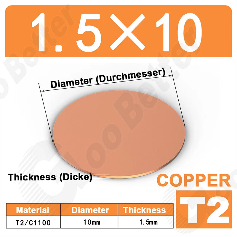 Solid Pure Copper Discs Blank Metal Round Sheet Plate Thick 0.5-3mm Dia 20-100mm