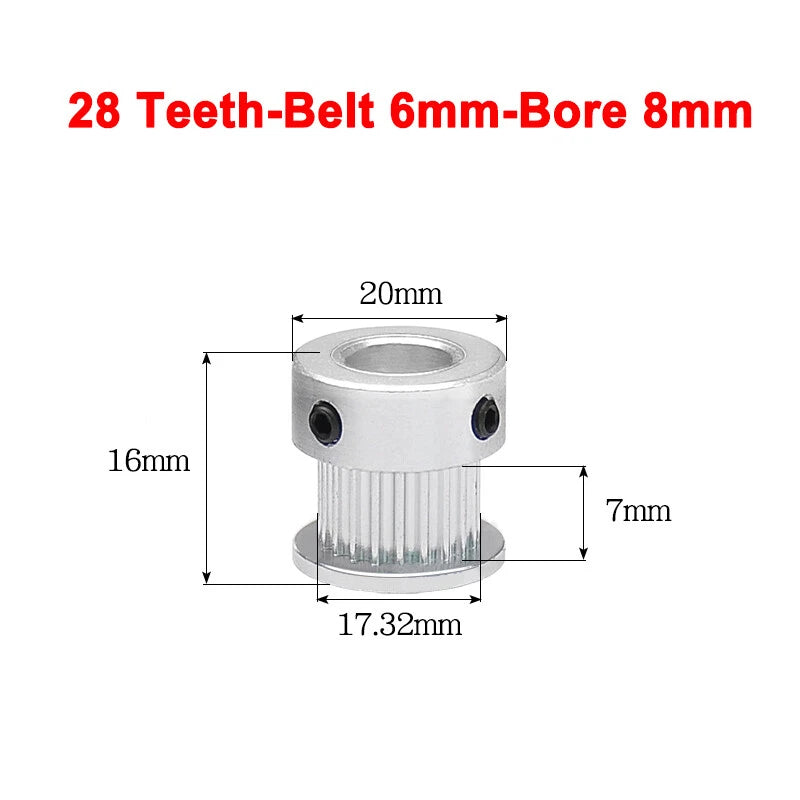 2GT Drive Pulley With Step 16 Tooth - 100 Tooth Bore 4mm - 25mm for 6mm Belt