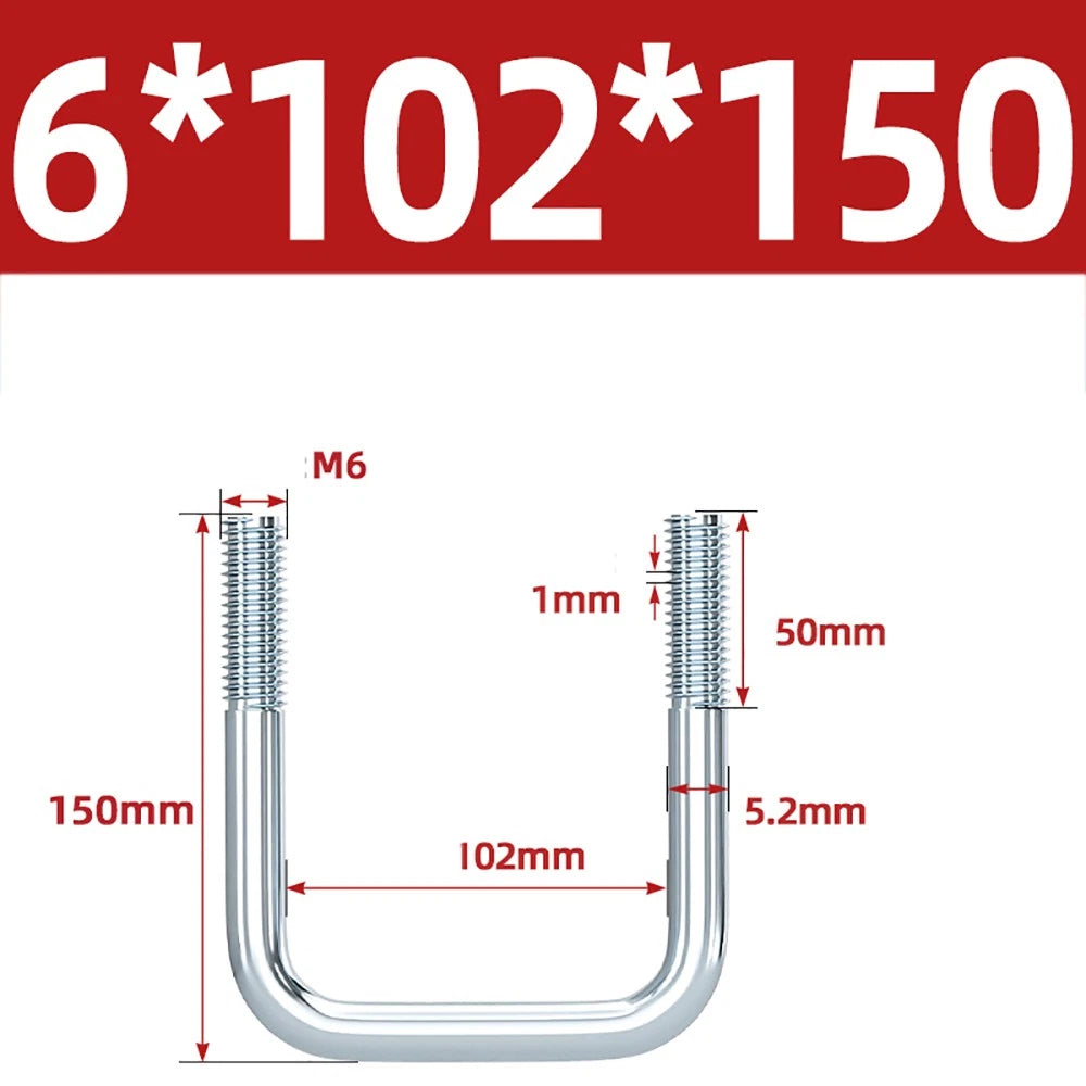 Square U-Bolts Galvanized Carbon Steel Fixing Clamp Bolt M6 M8 M10 M12 M14 M16