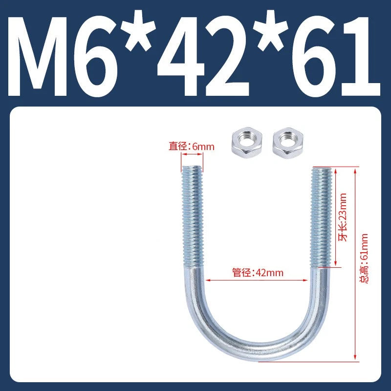 M6 M8 M10 M12 U Bolt With 2 Hex Nuts Zinc-Plated U-Bolts Clamp Pipe Tube Metric
