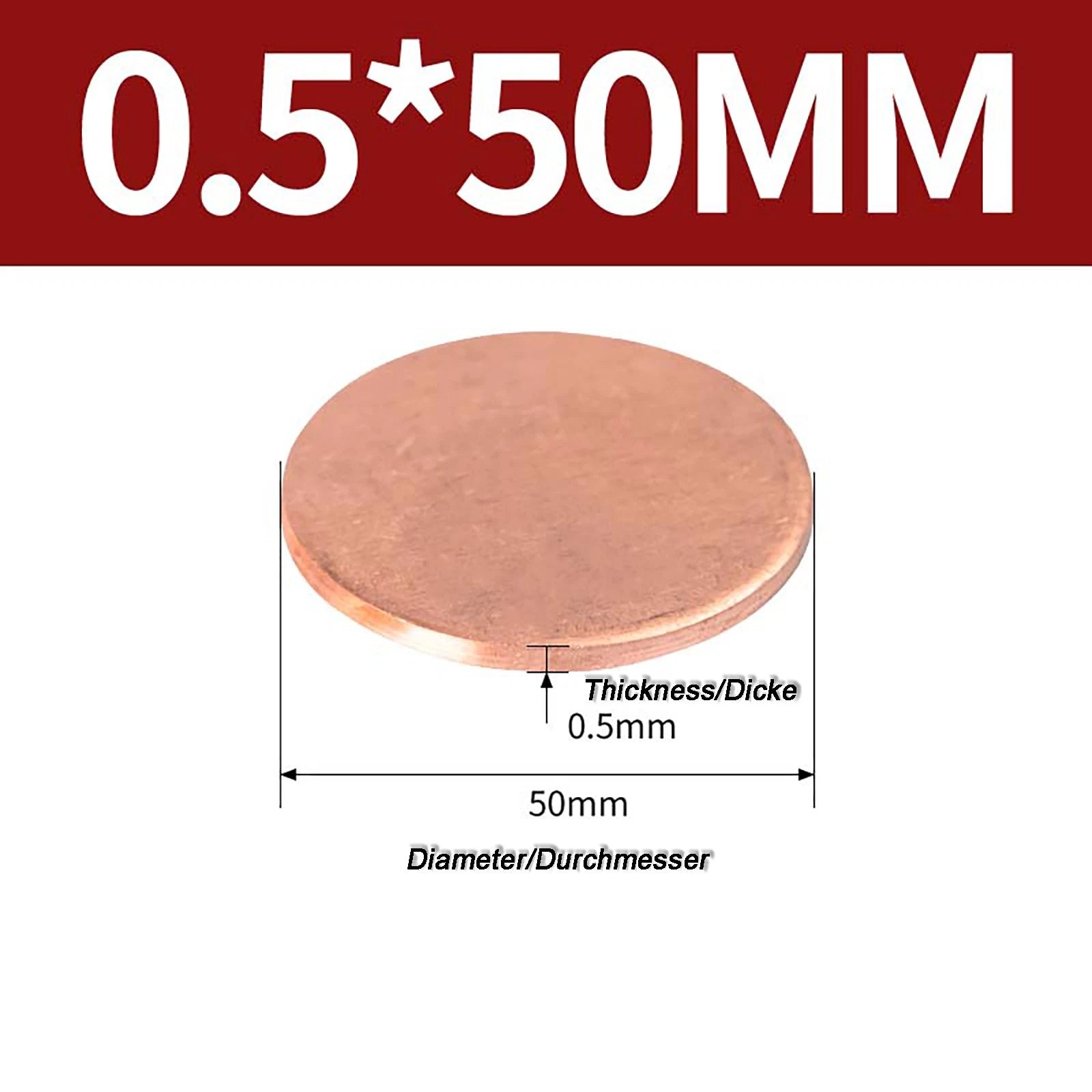 Solid Pure Copper Discs Blanks Round Plate Metal Sheet Thick 0.3~6mm Ø10mm~150mm