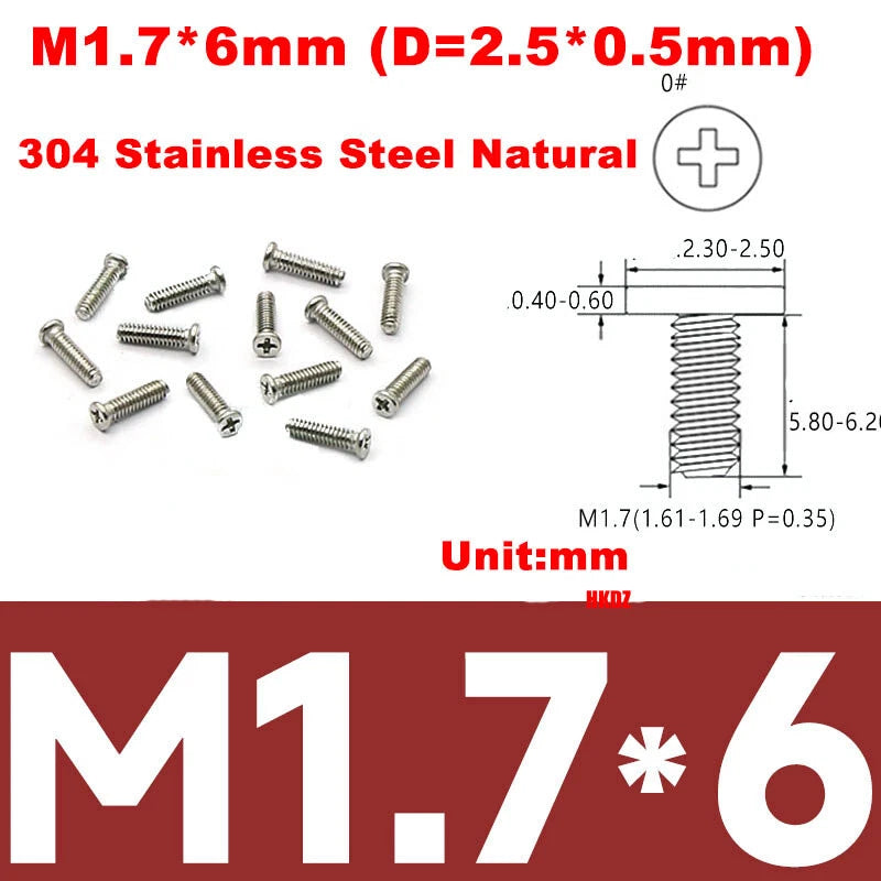 M1.6 M1.7 Phillips Thin Flat Head Machine Screws – Stainless Steel & Zinc Coated