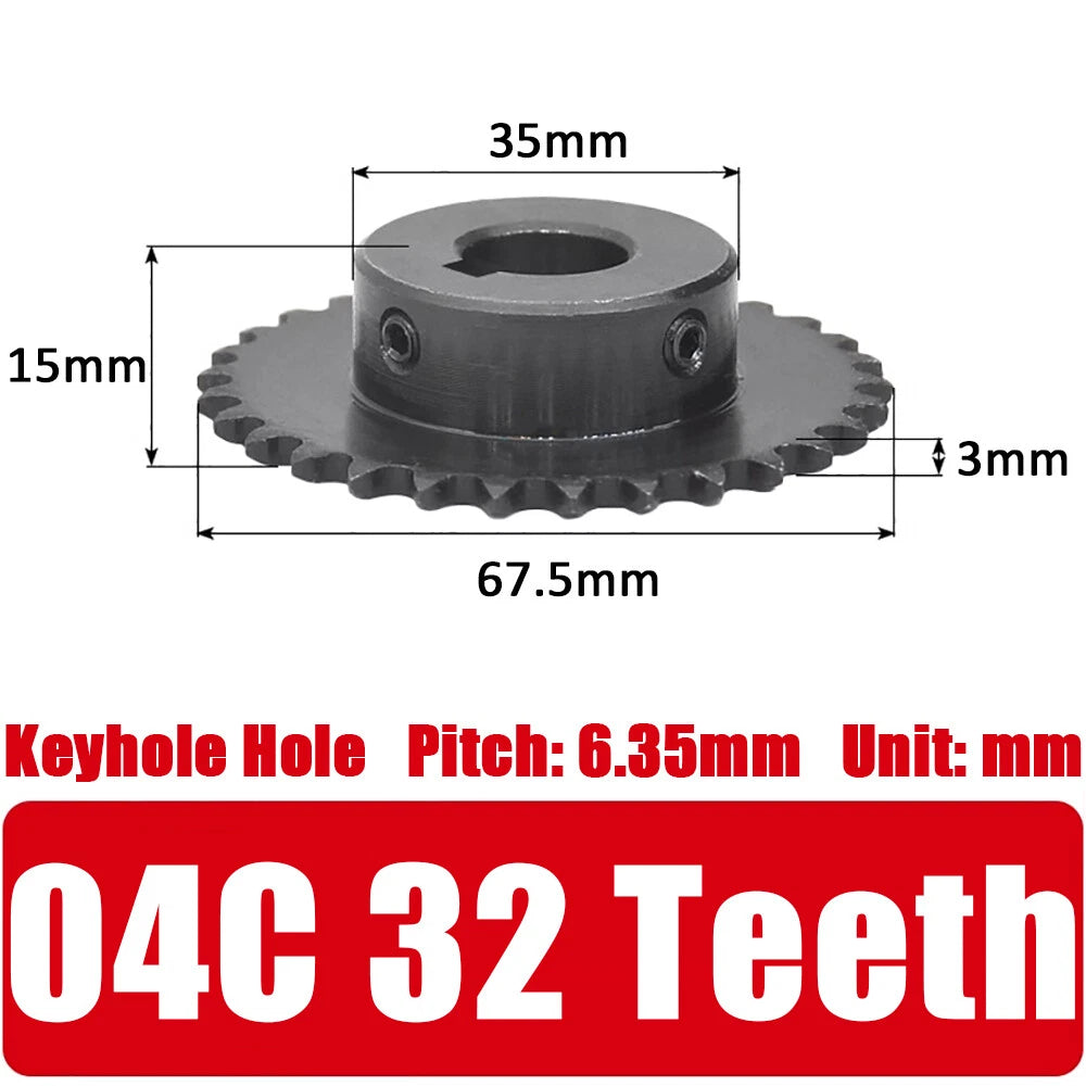 04C Roller Chain Drive Sprocket Wheel 11T-40T Keyhole Hole 8mm-30mm Pitch 6.35mm