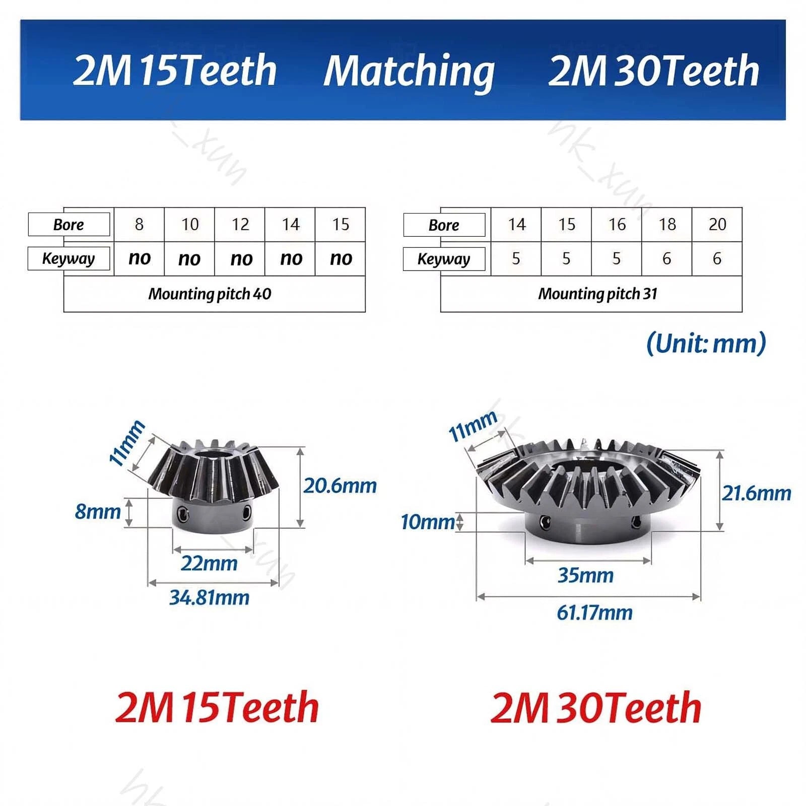 1/1.5/2 Mod 15-40 Tooth 1:2 Metal Motor Bevel Gears 90° Pairing Gear 45# Steel