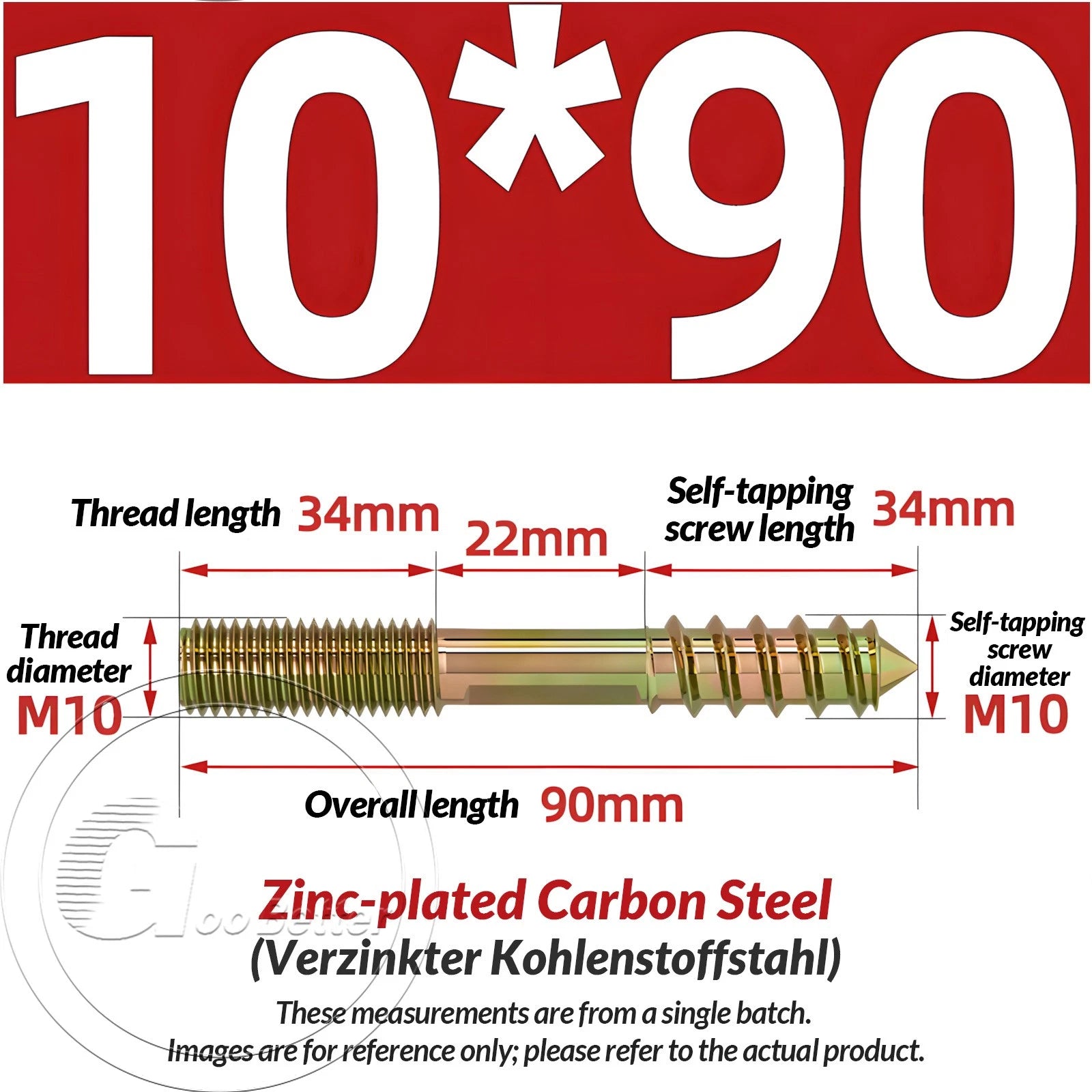 Galvanized Double-Ended Hanger Bolts M4 M5 M6 M8 M10, Wood-to-Metal Screws