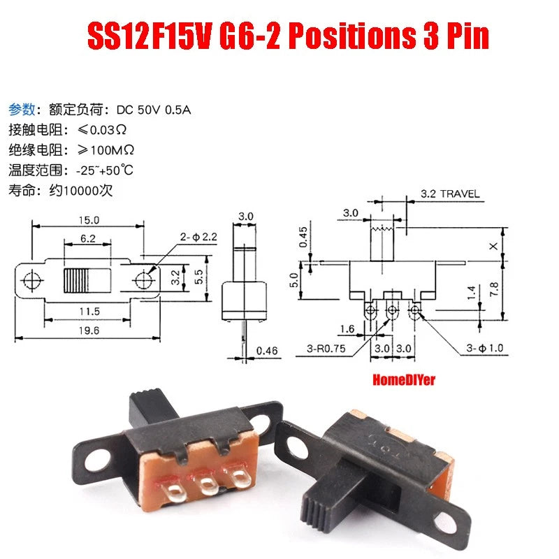 Miniature Slide Switch SS SK Series — 2/3 Position, 3–8 Pin Toggle Switches