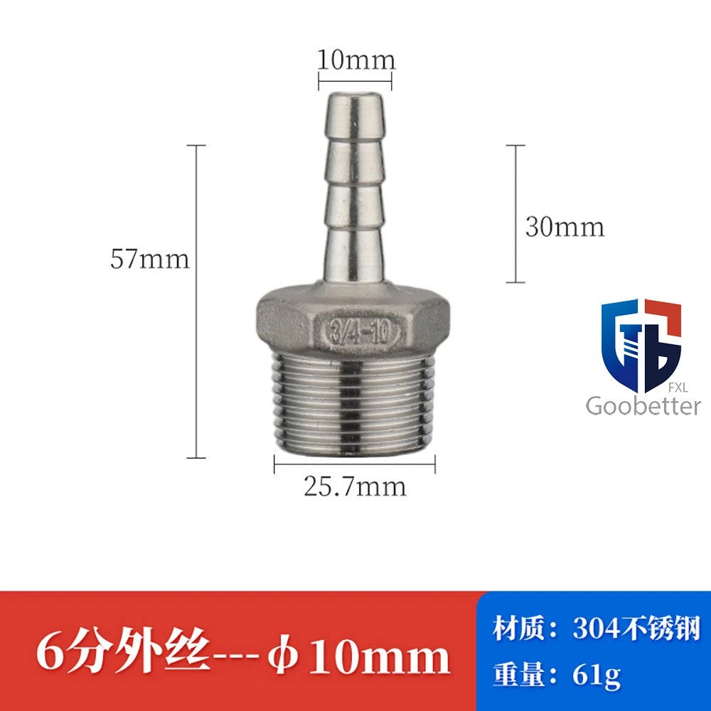 BSP Stainless Steel Male Thread Barb Hose Tail Connector — 1/8" to 2"
