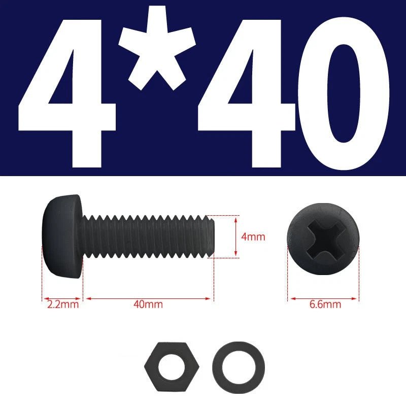 Black Nylon Phillips Machine Screws with Nuts & Washers — Metric M2 to M8 - HomeDIYer