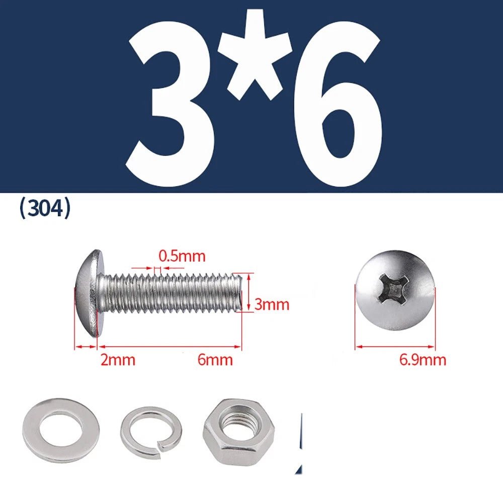 M2–M4 Phillips Truss Head Machine Screws with Hex Nuts & Washers – A2 Stainless Steel - HomeDIYer