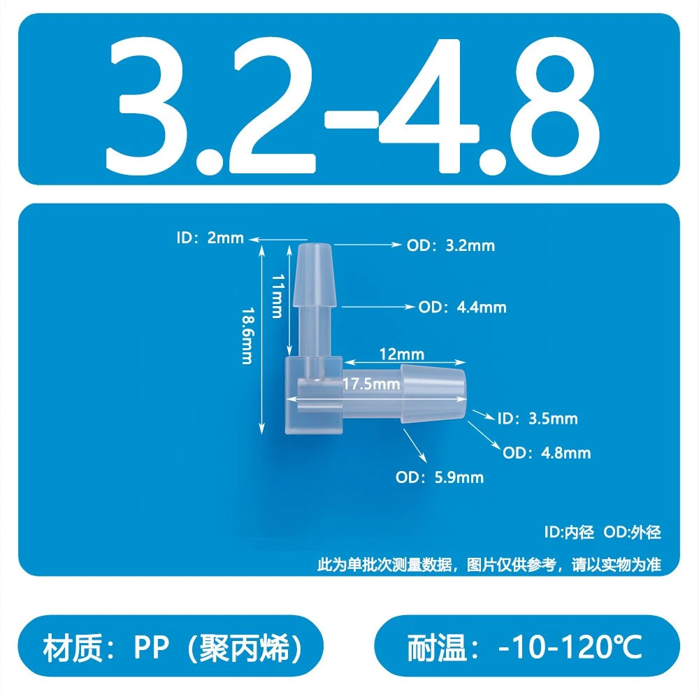 90° Elbow Plastic Barbed Joiner Reducer Connector Pipe Tube Hose Water 1.6-25mm