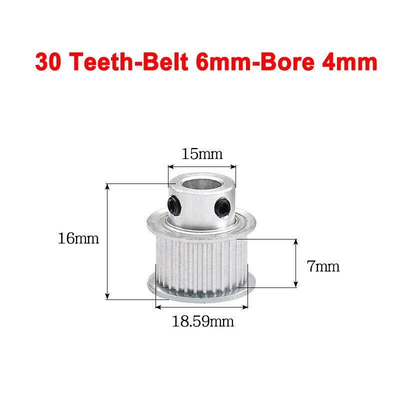 2GT Drive Pulley With Step 16 Tooth - 100 Tooth Bore 4mm - 25mm for 6mm Belt