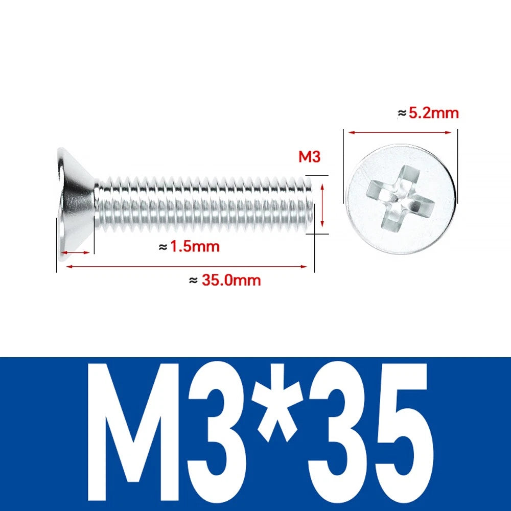 Countersunk Phillips Machine Screws – M2 to M12, White / Colour Zinc Plated, Carbon Steel