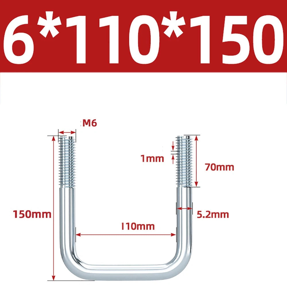 Square U-Bolts Galvanized Carbon Steel Fixing Clamp Bolt M6 M8 M10 M12 M14 M16