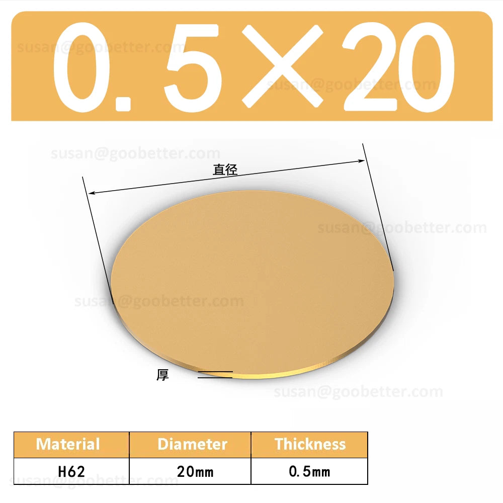 H62 Solids Brass Discs Blanks Metal Round Sheets OD 10mm-300mm Thick 0.3mm-4mm