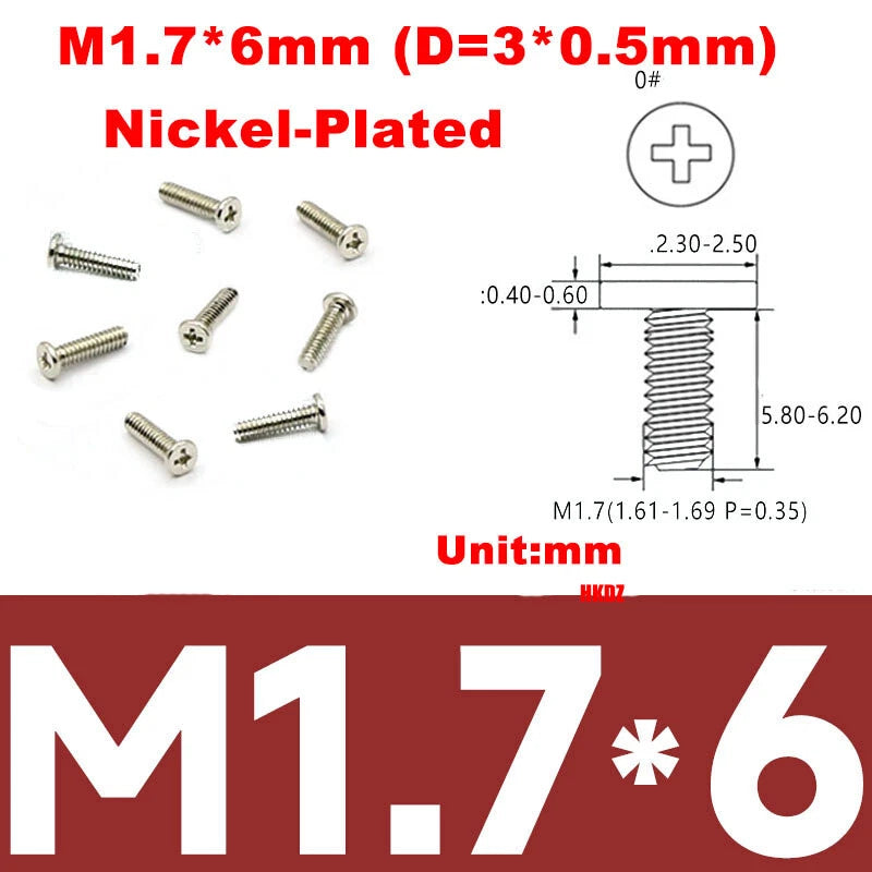 M1.6 M1.7 Phillips Thin Flat Head Machine Screws – Stainless Steel & Zinc Coated