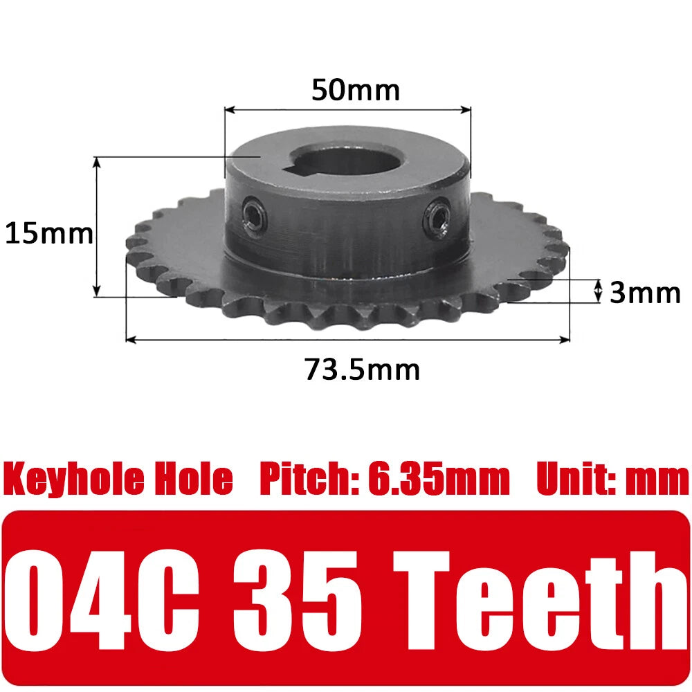 04C Roller Chain Drive Sprocket Wheel 11T-40T Keyhole Hole 8mm-30mm Pitch 6.35mm