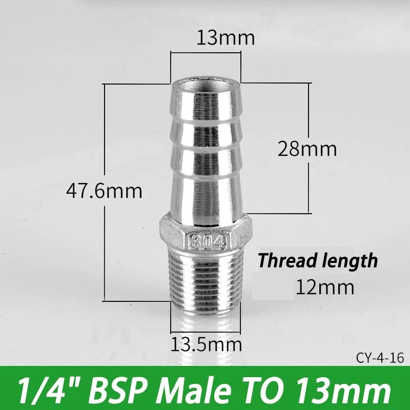 Stainless Steel Hosetails,Bsp Thread Hose Tail Barb Connector 1 8-1" Female Male