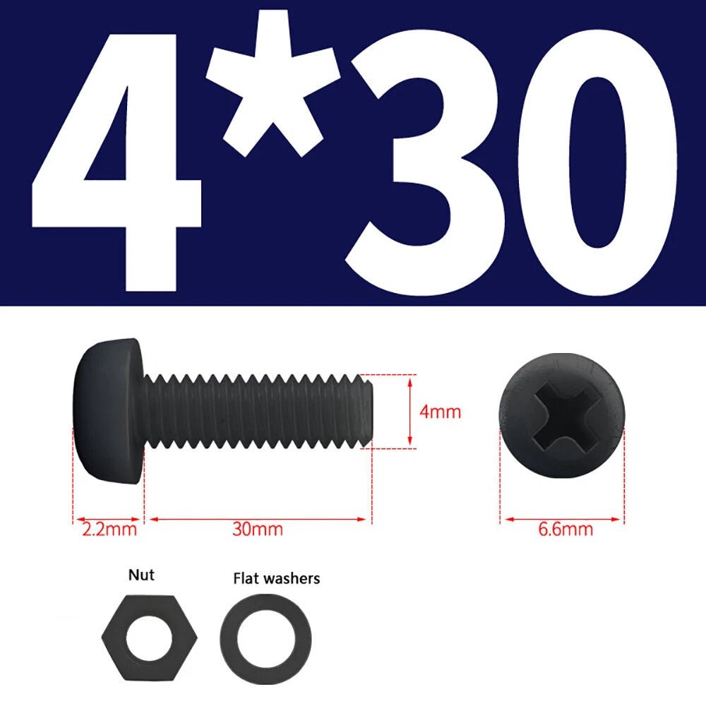 M4 M5 Nylon Phillips Pan Head Machine Screws with Hex Nuts and Flat Washers – White & Black - HomeDIYer