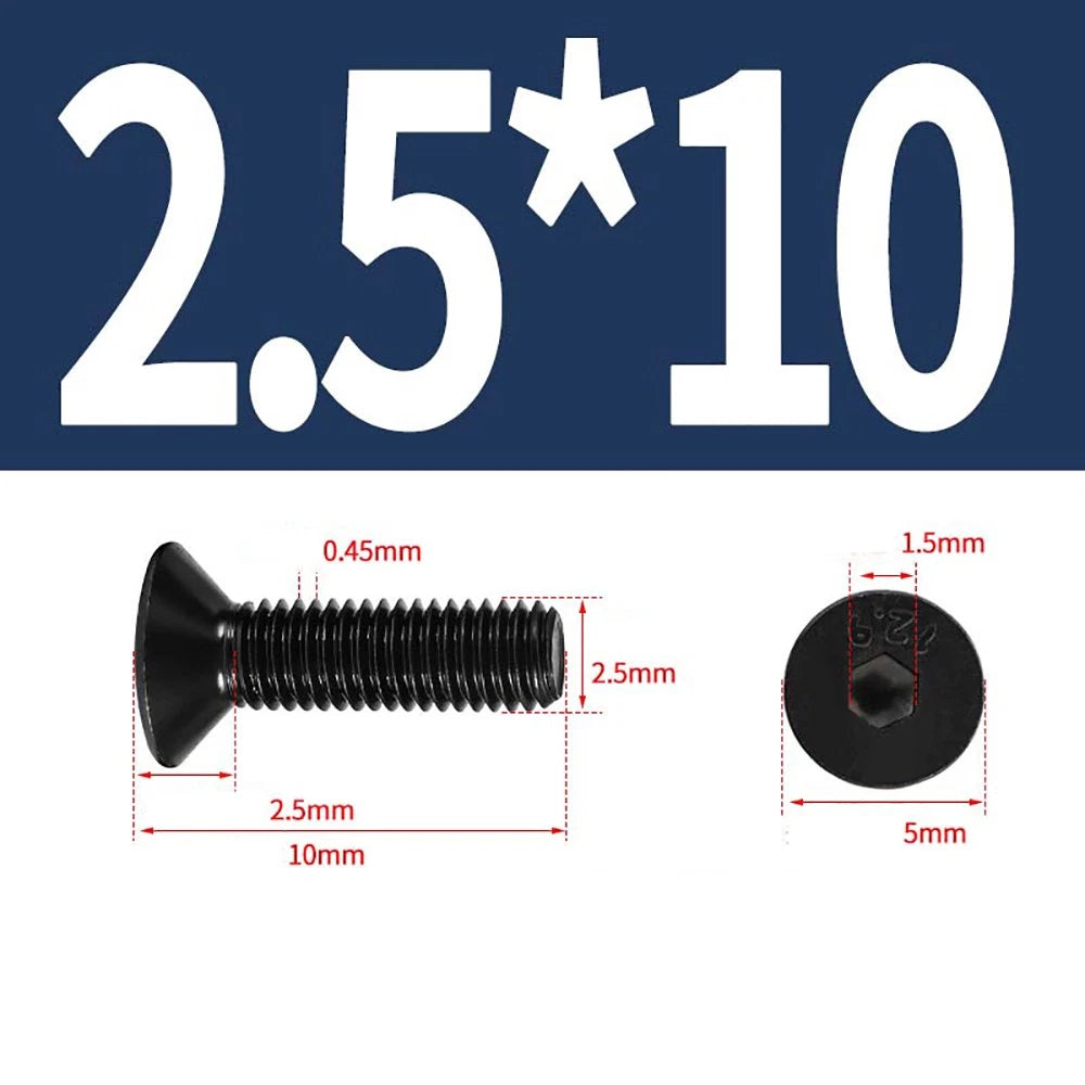 M1.6–M3 Countersunk Socket Head Screws – 12.9 Grade Carbon Steel, Flat Head, Fully Threaded (3–50mm Overall Length)