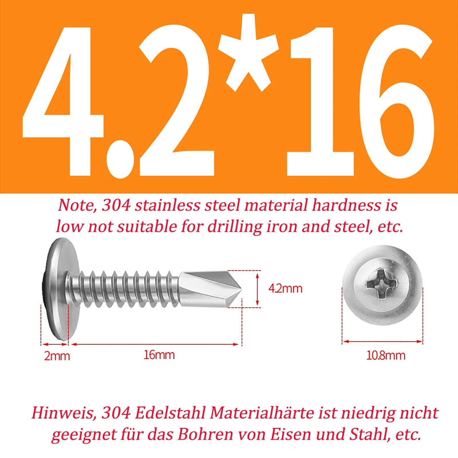 Self Drilling Wafer Head Screws – 304/410 Stainless & Galvanized Steel, M4.2 M4.8