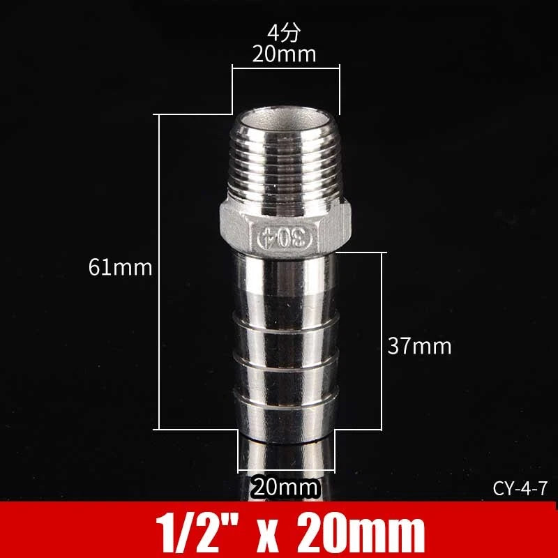 Stainless Steel BSP Male Thread x Barb Hose Tail Connector | 1/8" to 4"