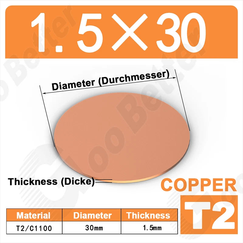 Solid Pure Copper Discs Blank Metal Round Sheet Plate Thick 0.5-3mm Dia 20-100mm