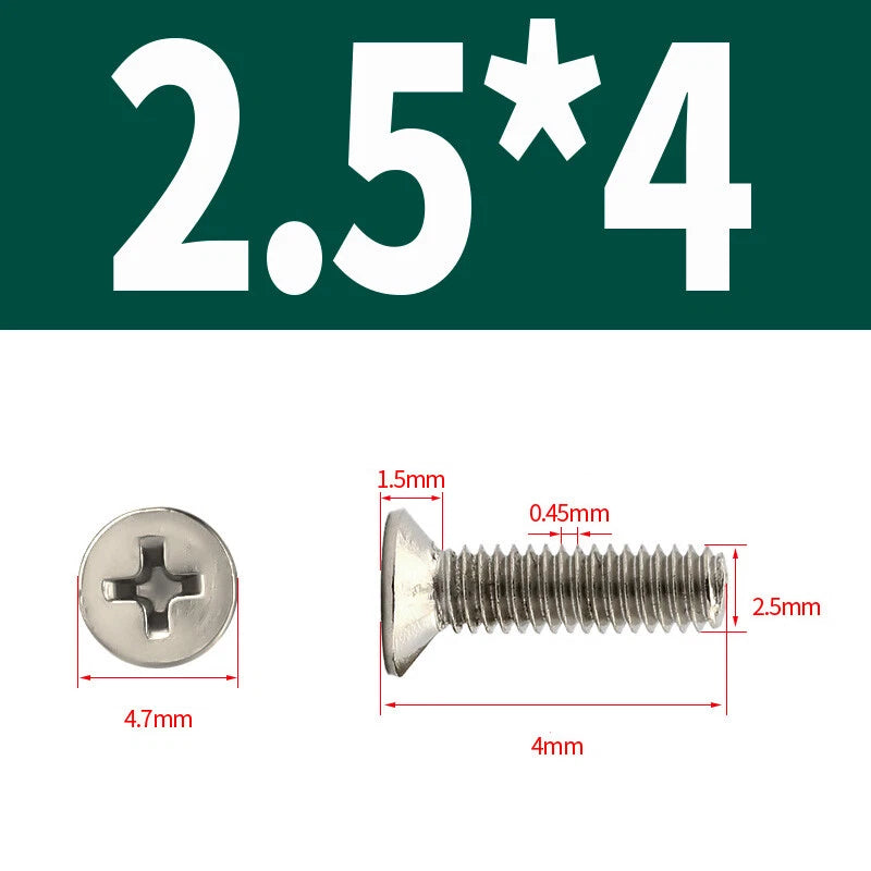 Phillips Machine Screws Countersunk Nickel Plated Steel DIN 965 Flat Head M1~M6