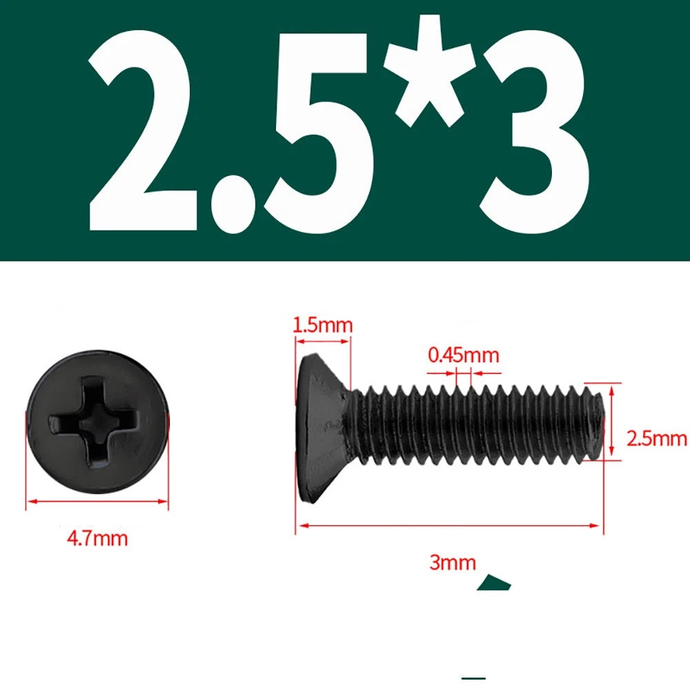 Black Phillips Flat Head Countersunk Machine Screws — Carbon Steel M1–M6