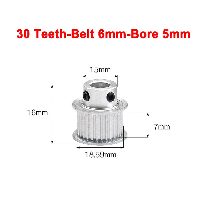 2GT Drive Pulley With Step 16 Tooth - 100 Tooth Bore 4mm - 25mm for 6mm Belt