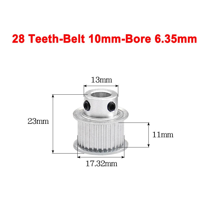 2GT Drive Pulley With Step 16 Tooth - 100 Tooth Bore 4mm - 25mm for 10mm Belt