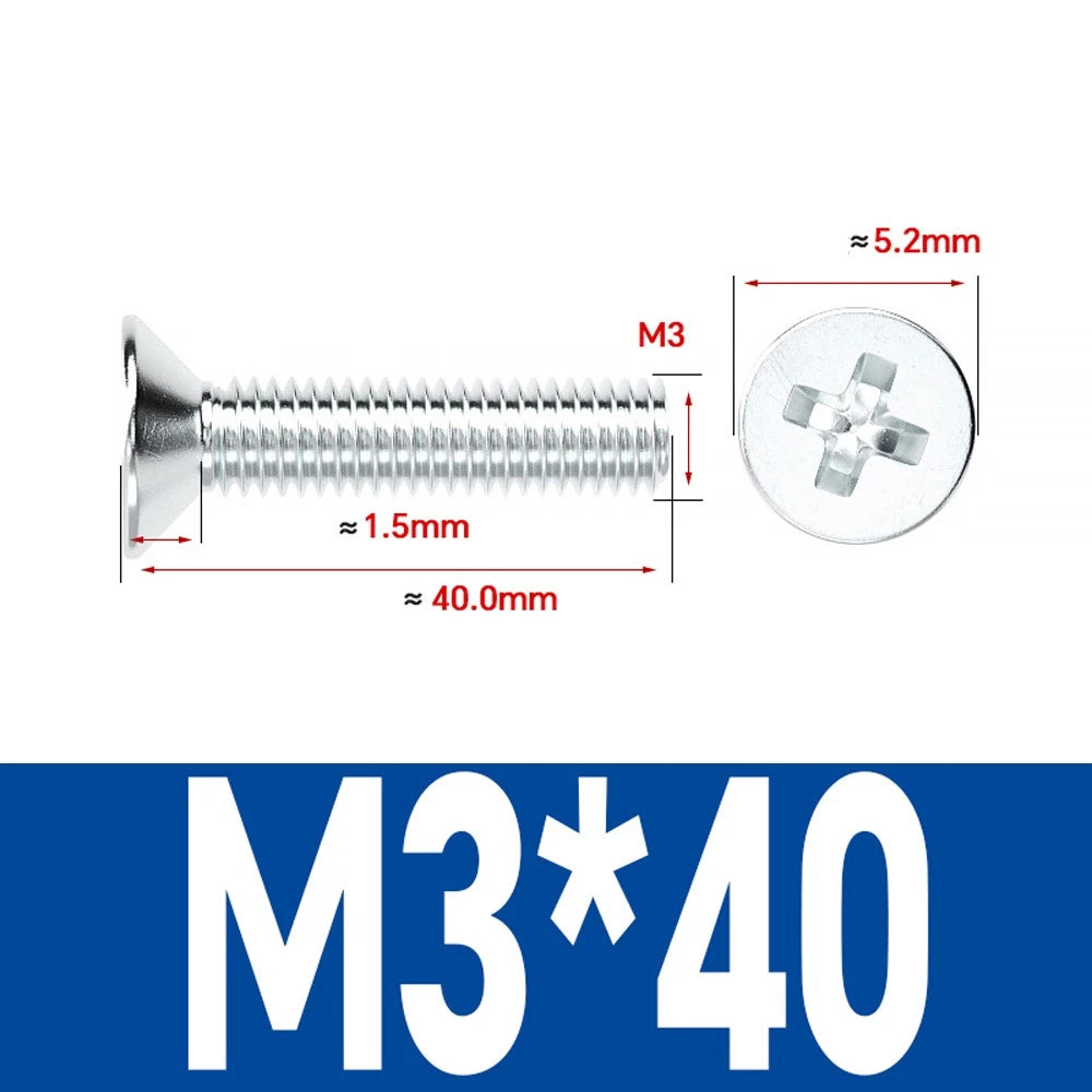 Countersunk Phillips Machine Screws – M2 to M12, White / Colour Zinc Plated, Carbon Steel