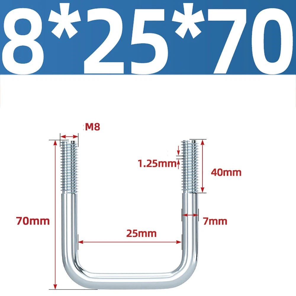 Square U-Bolts Galvanized Carbon Steel Fixing Clamp Bolt M6 M8 M10 M12 M14 M16