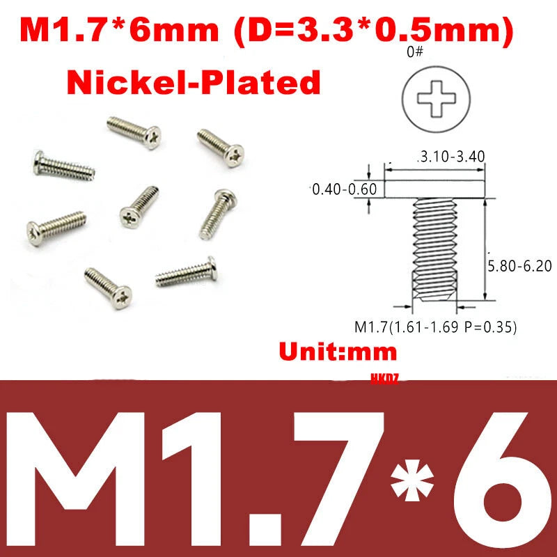 M1.6 M1.7 Phillips Thin Flat Head Machine Screws – Stainless Steel & Zinc Coated