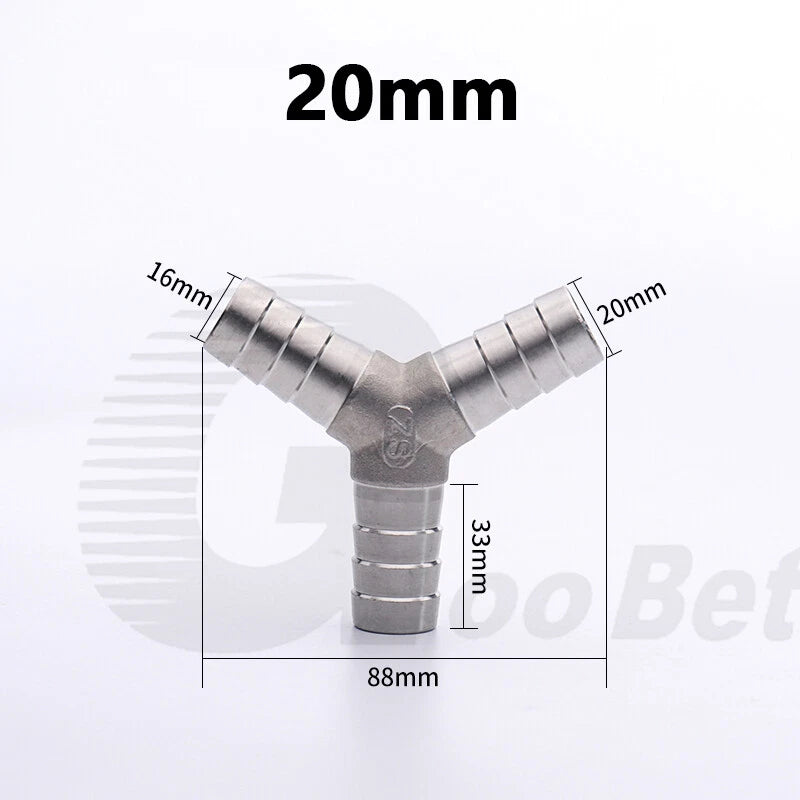 Stainless Steel Barbed Hose Connector — T-Piece & Y-Piece, 6mm–25mm