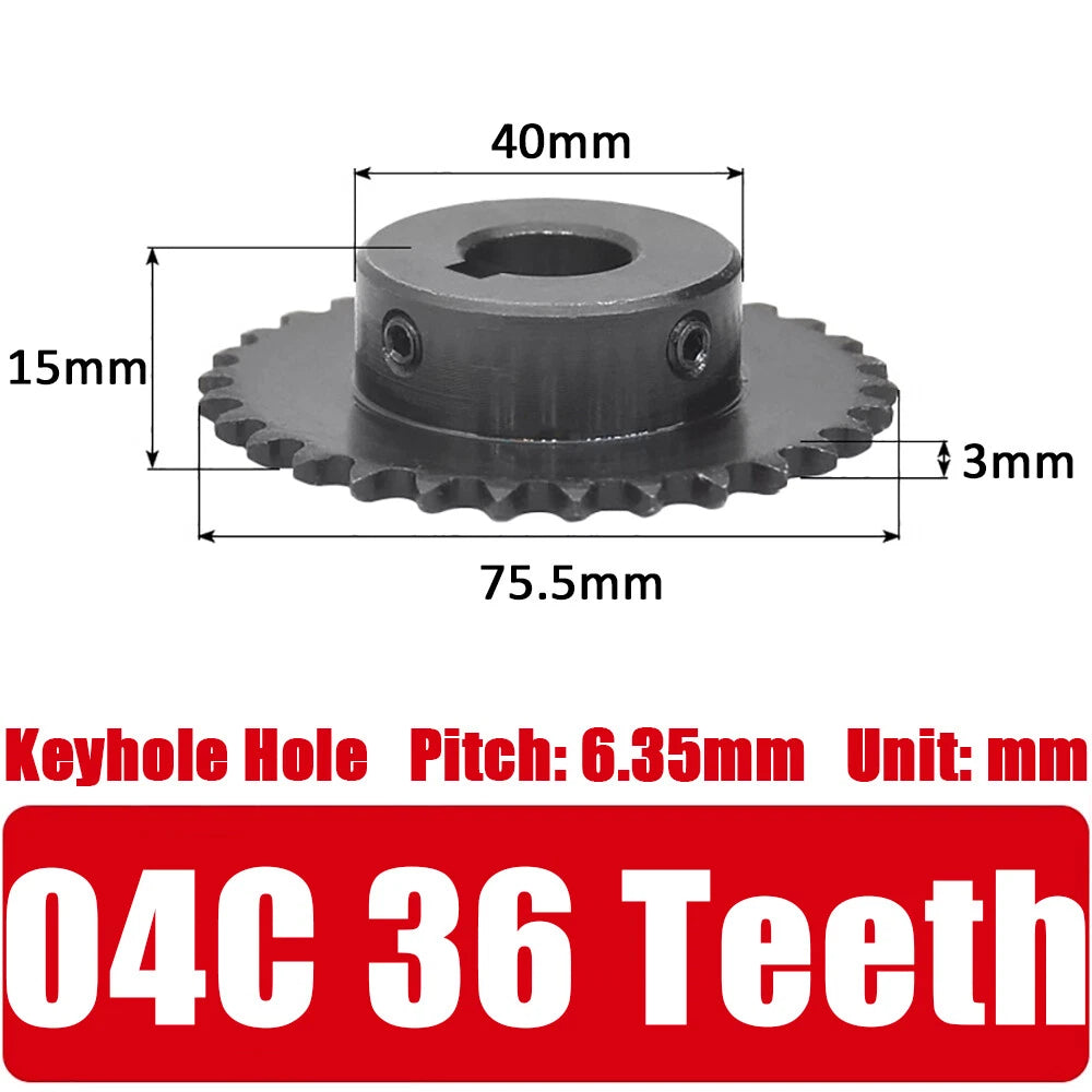 04C Roller Chain Drive Sprocket Wheel 11T-40T Keyhole Hole 8mm-30mm Pitch 6.35mm