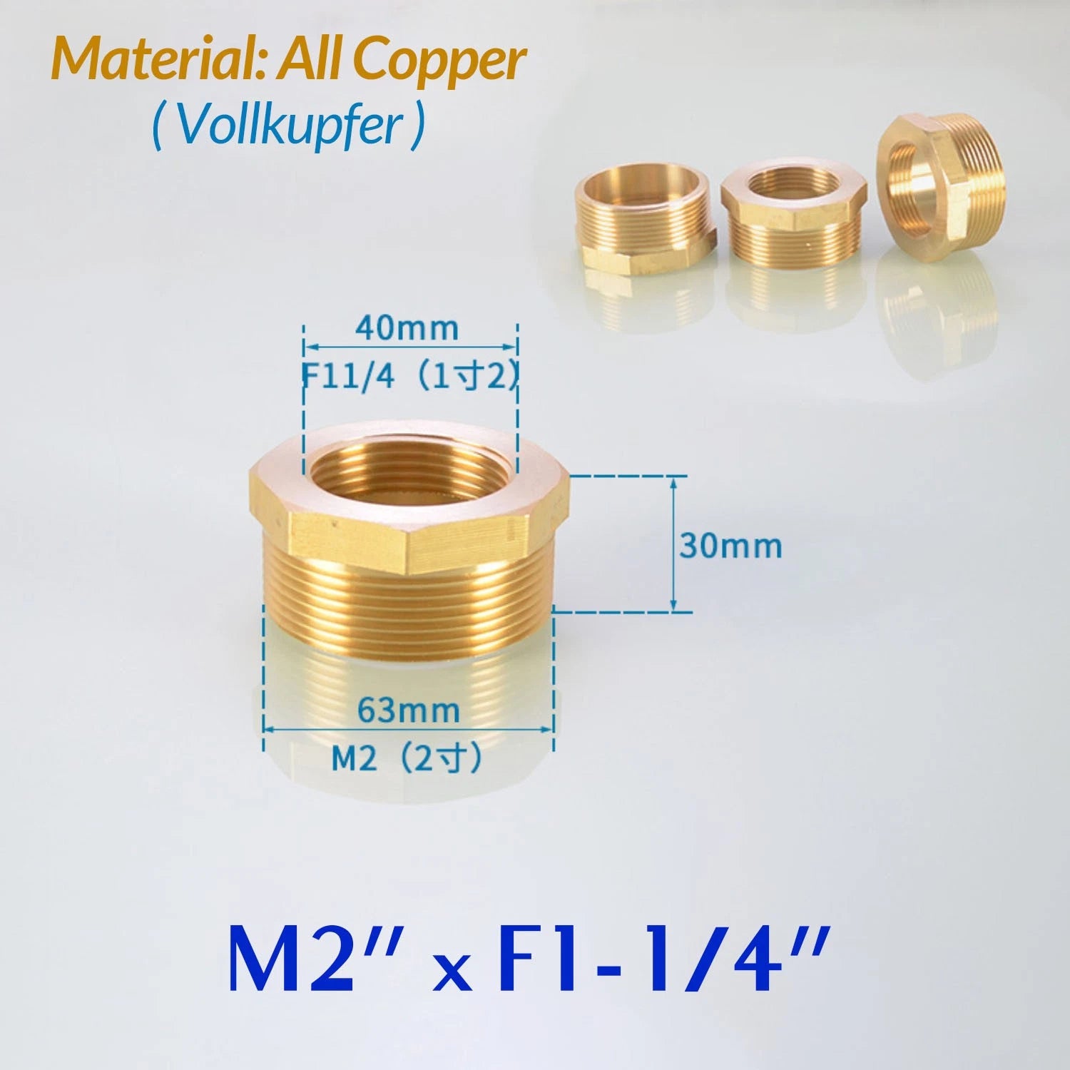 BSP Brass Reducing Hexagon Bush — Male to Female Thread Pipe Fittings