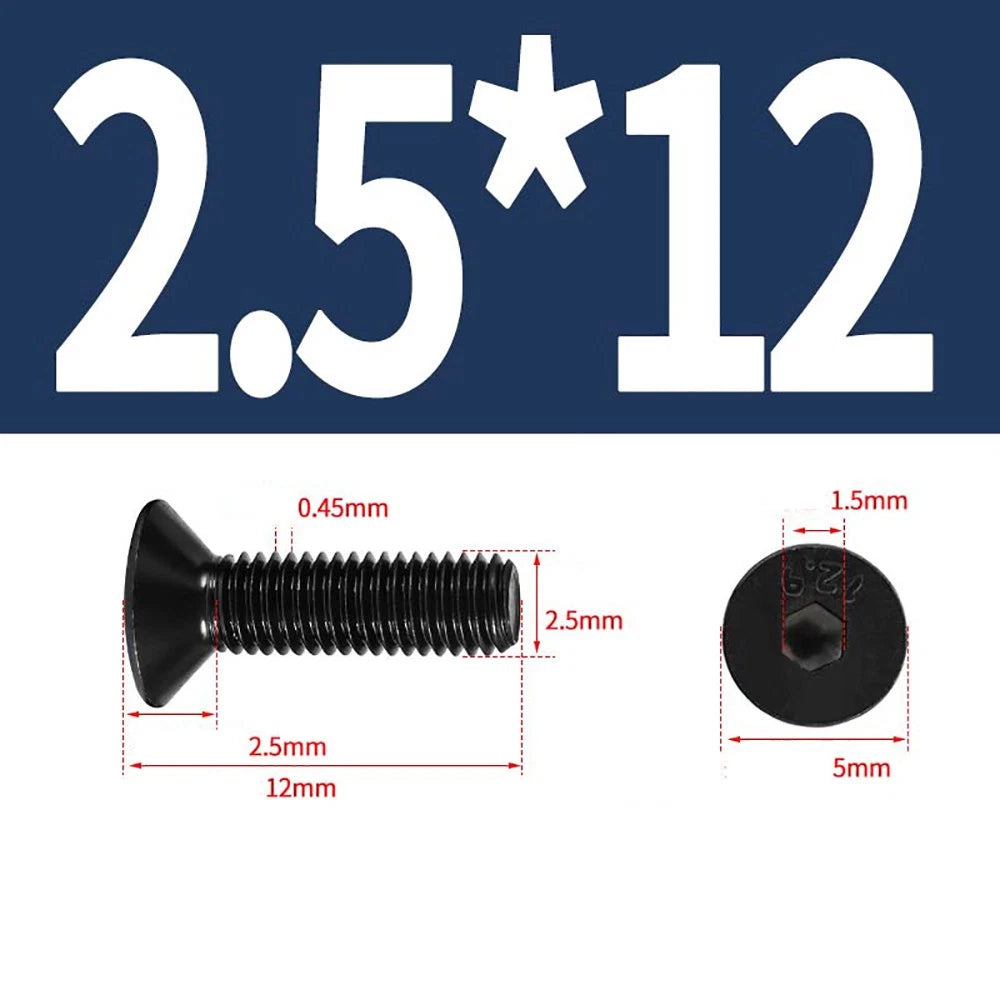 M1.6–M3 Countersunk Socket Head Screws – 12.9 Grade Carbon Steel, Flat Head, Fully Threaded (3–50mm Overall Length)