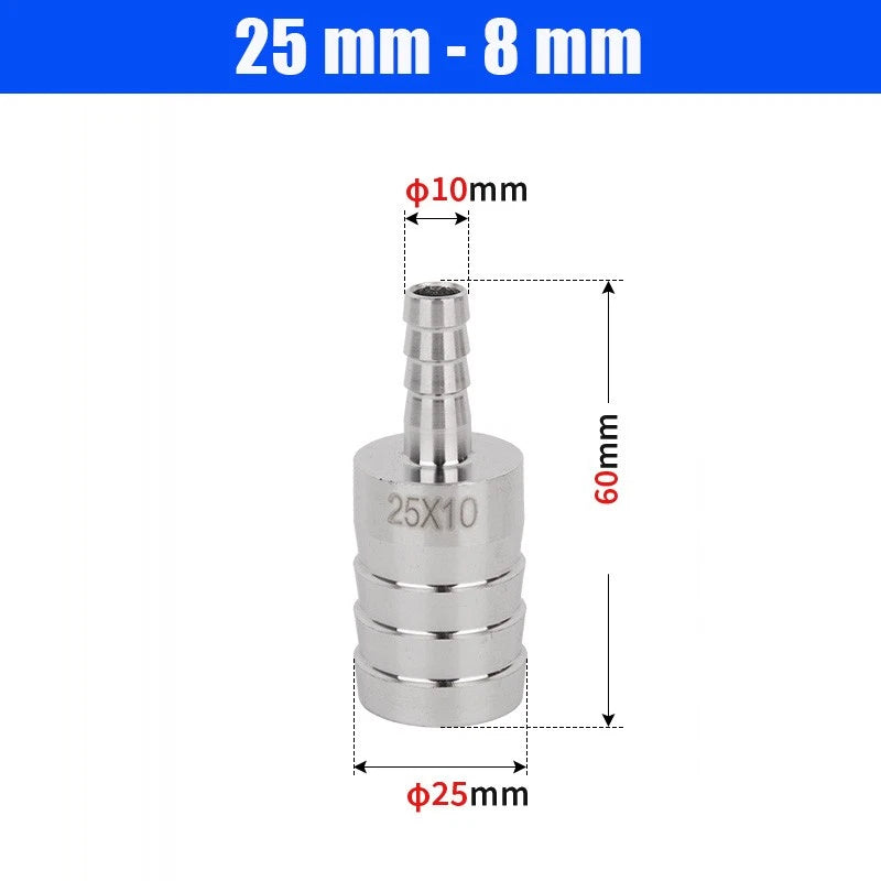 6mm~50mm Stainless Reducer Barbed Hose Joiner Connector Air Water Pipe Gas Tubi